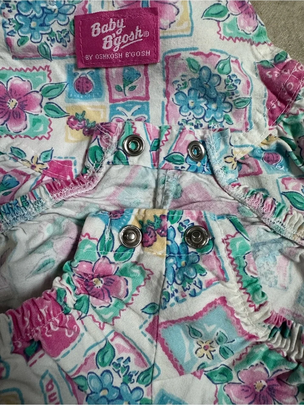 Vintage Baby B’gosh Vestbak Bubble Romper USA 6-9M Floral Butterfly Cotton Rare
